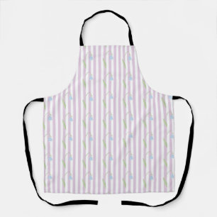 Aesthetic Pastel Pink Striped Pattern with Flowers Apron