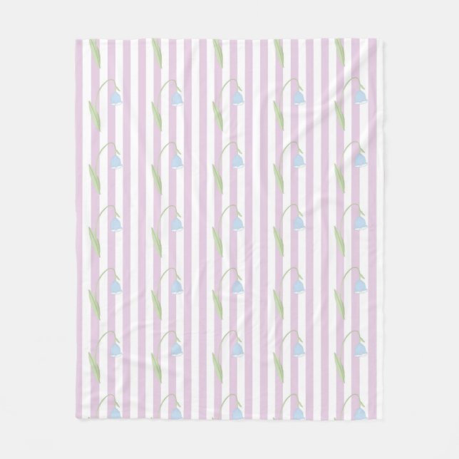 Aesthetic Pastel Pink Striped Pattern with Flowers Fleece Blanket (Front)