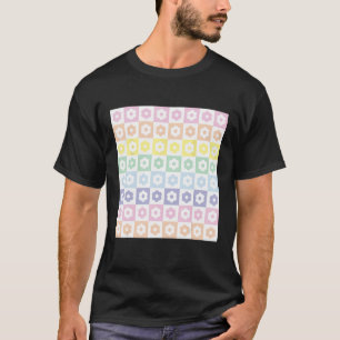Aesthetic Pastel Rainbow Flower Chequered Retro Pa T-Shirt