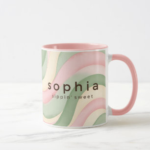 Aesthetic Pastel Wavy Custom Mug - Pink Green