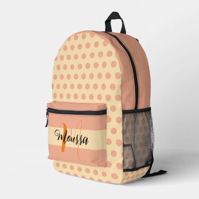 Aesthetic Peach Colour - Best Initial Name Monogra Printed Backpack (Back Corner Right)