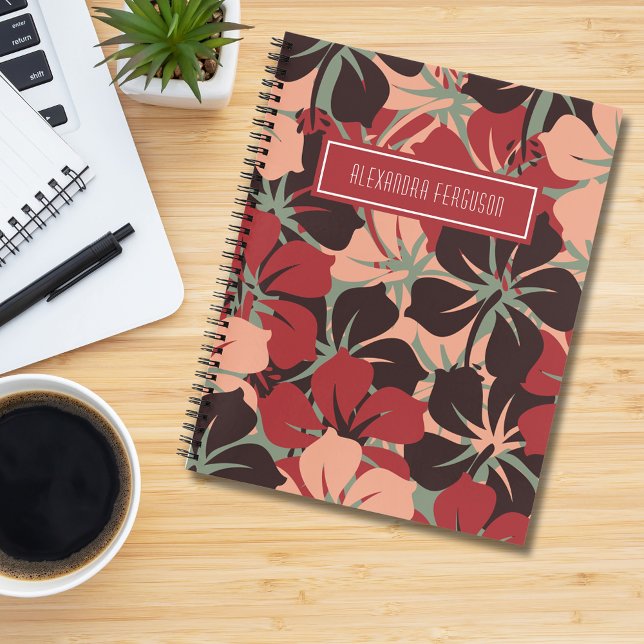 Aesthetic Personalised Red & Black Floral Pattern Notebook (Creator Uploaded)