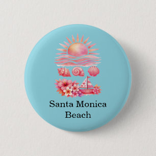 Aesthetic Pink Beach Sunset Watercolor 6 Cm Round Badge