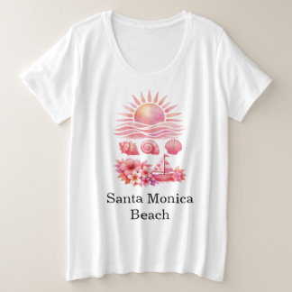 Aesthetic Pink Beach Sunset Watercolor Plus Size T-Shirt