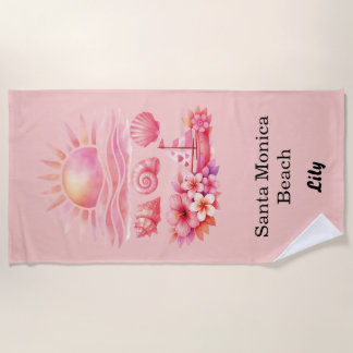 Aesthetic Pink Beach Sunset Watercolor Towel
