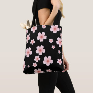 Aesthetic Pink Cherry Blossom Pattern Dark Floral  Tote Bag