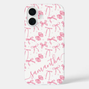 Aesthetic Pink Coquette Bow Custom Name  iPhone 16 Case