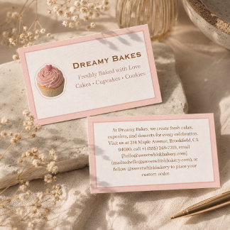 Aesthetic Pink Cupcake Bakery Owner Business Card
