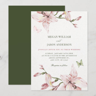Aesthetic pink flower bloom wedding  invitation
