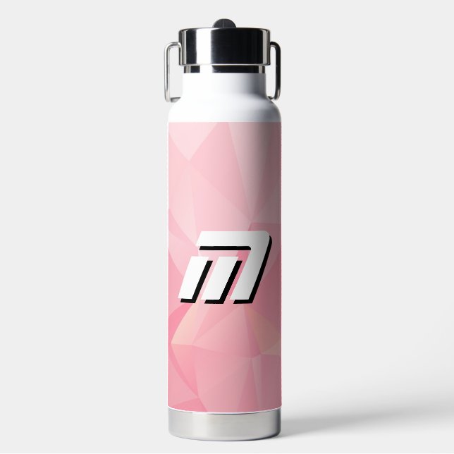 Aesthetic Pink Geometric Polygon Modern Monogram  Water Bottle (Front)