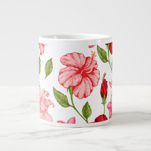 Aesthetic Pink Hibiscus Floral Pattern Coffee Mug