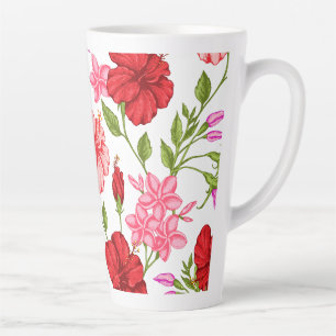 Aesthetic Pink Hibiscus Floral Pattern Latte Mug