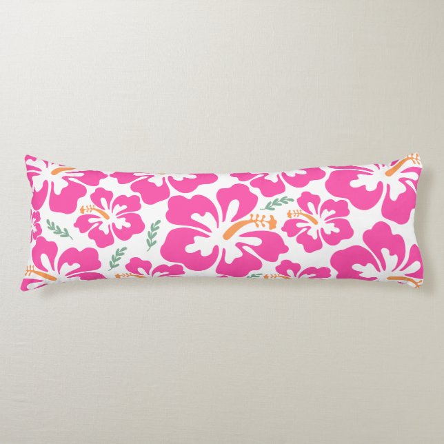 Aesthetic pink hibiscus repeating pattern body cushion (Front)