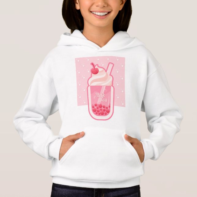Aesthetic Pink Milk Tea Hoodie 02 (Front)