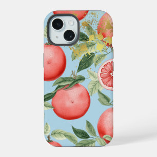 Aesthetic Pink, Pastel Blue and Gold Grapefruit iPhone 15 Case