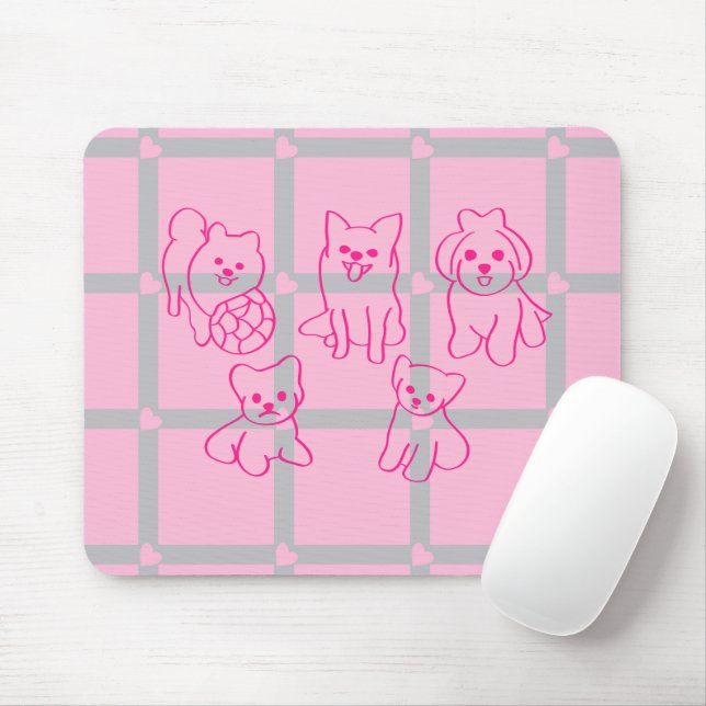 Aesthetic Pink pattern Puppy Lover Gift Mousepad  (With Mouse)