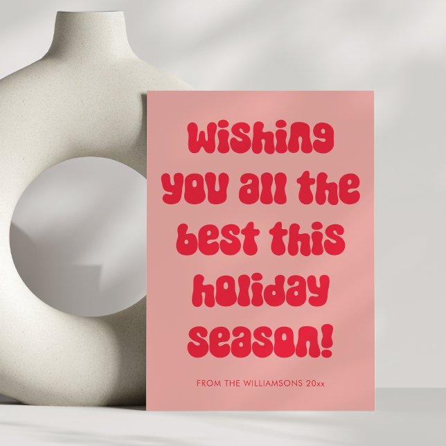 Aesthetic Pink Red Typography Fun Retro Christmas Holiday Card (Creator Uploaded)