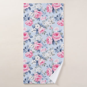 Aesthetic pink roses white flowers pattern bath towel set