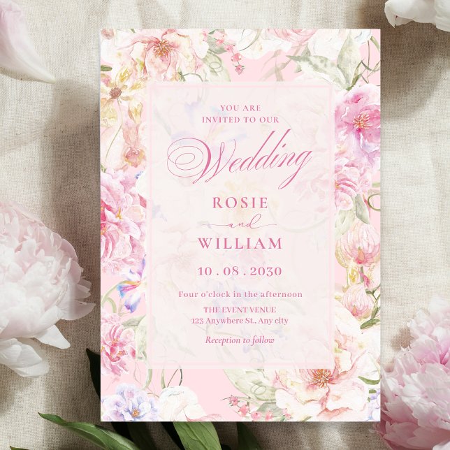 Aesthetic pink soft floral wedding invitation (Creator Uploaded)