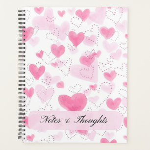 Aesthetic Pink Watercolor Hearts Custom Name Planner