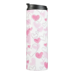 Aesthetic Pink Watercolor Hearts Thermal Tumbler