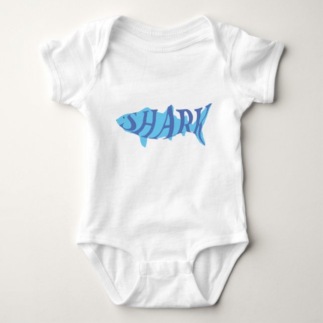 Aesthetic Playful Nautical Shark Splash Typography Baby Bodysuit (Front)