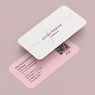 Aesthetic Professional Script Monogram Pastel Pink Business Card