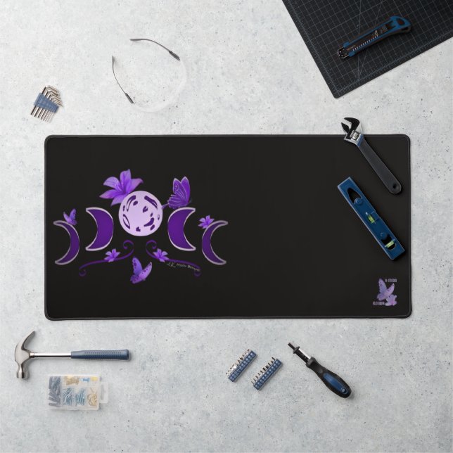 Aesthetic Purple Celestial Moon Phase Stitched Desk Mat (Workstation)