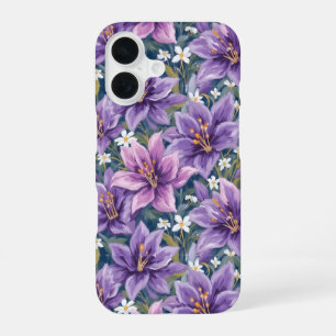 Aesthetic Purple Lily Floral Watercolor iPhone 16 Case