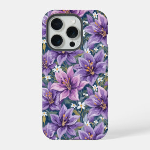 Aesthetic Purple Lily Floral Watercolor iPhone 15 Pro Case