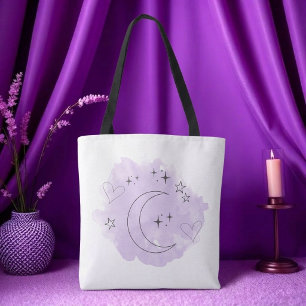 Aesthetic Purple Watercolor Moon Tote Bag