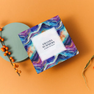 Aesthetic rainbow glitter agate square business card