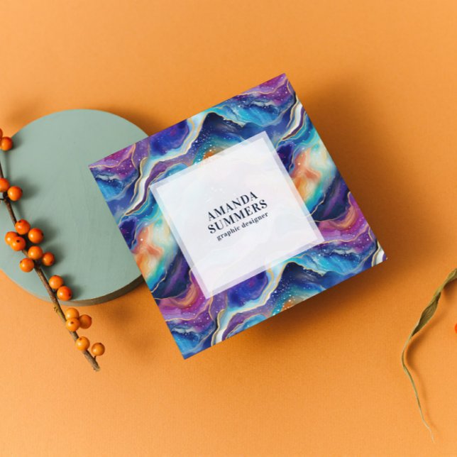 Aesthetic rainbow glitter agate square business card (Creator Uploaded)