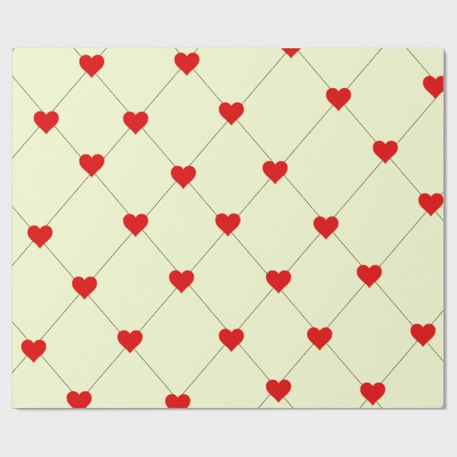 Aesthetic Red Hearts Pattern Wrapping Paper (Flat)