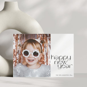 Aesthetic Retro Black White Minimal Photo New Year Holiday Card
