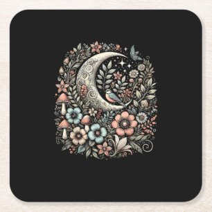 Aesthetic Retro Goblincore And Cottagecore Mushroo Square Paper Coaster