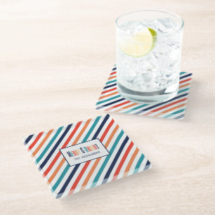 Aesthetic Retro Stripes Colorful Lines Christmas  Glass Coaster