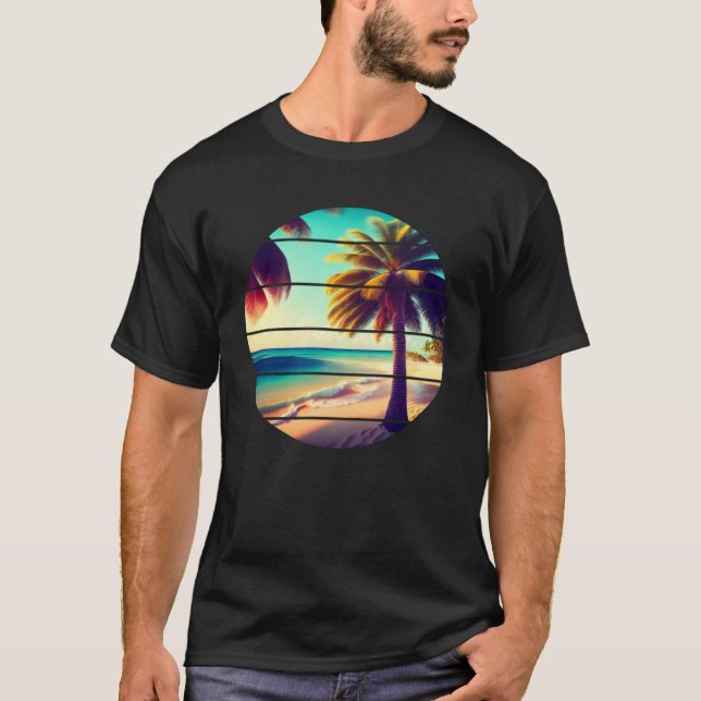 Aesthetic Retro Style Palm Tree Tropical Beach Vac T-Shirt (Front)