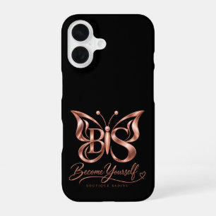 Aesthetic Rose Gold Butterfly Black iPhone 16 Case