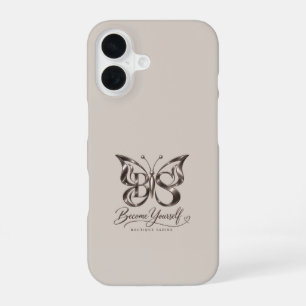 Aesthetic Rose Gold Butterfly Greige iPhone 16 Case