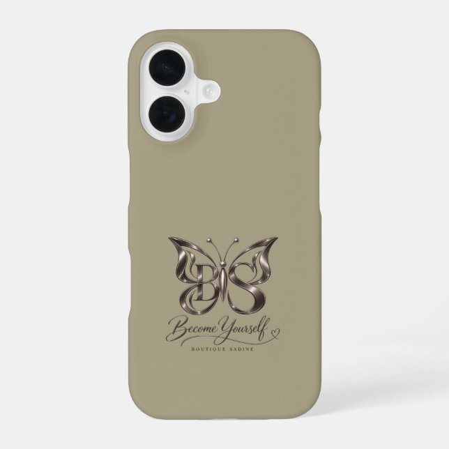 Aesthetic Rose Gold Butterfly Stone iPhone 16 Case (Back)