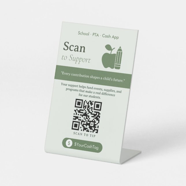 Aesthetic Scan to Tip QR Code Sign Cash App Tips  (Front)