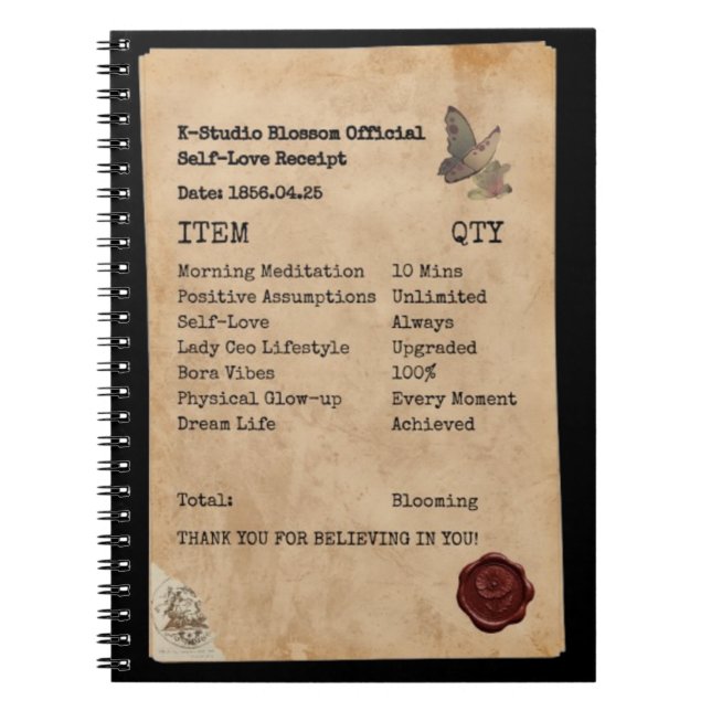 Aesthetic Self-Love Receipt Manifestation Journal (Front)