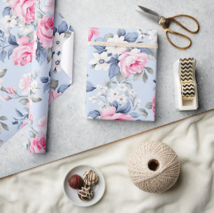 Aesthetic Shabby Chic Pink Roses Seamless Pattern Wrapping Paper