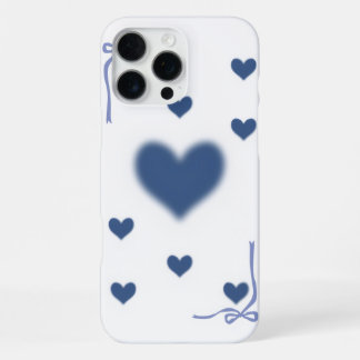 Aesthetic Soft Navy Blue Blurred Heart Pattern iPhone 16 Pro Max Case