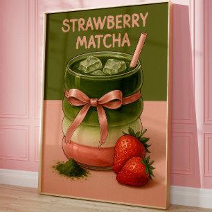 Aesthetic Strawberry Matcha Art Print, Food art  Poster