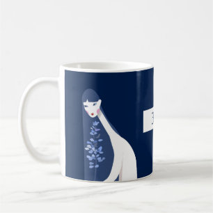 Aesthetic Stylish Artistic Navy Blue Woman Leaves  Coffee Mug