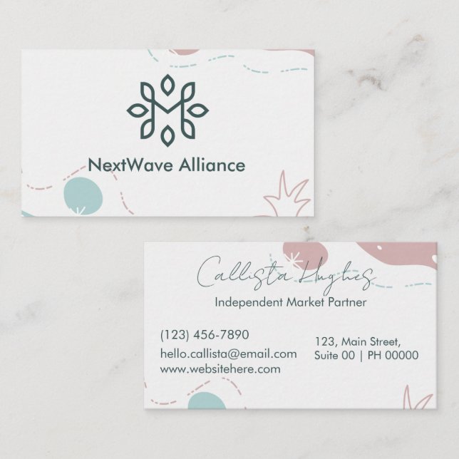 Aesthetic Stylish Professonal Blue Pink Boho Clean Business Card (Front/Back)