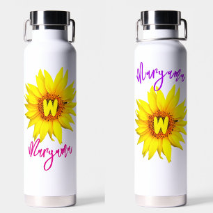 Aesthetic Sunflower, Trendy Girly Name & Monogram Water Bottle