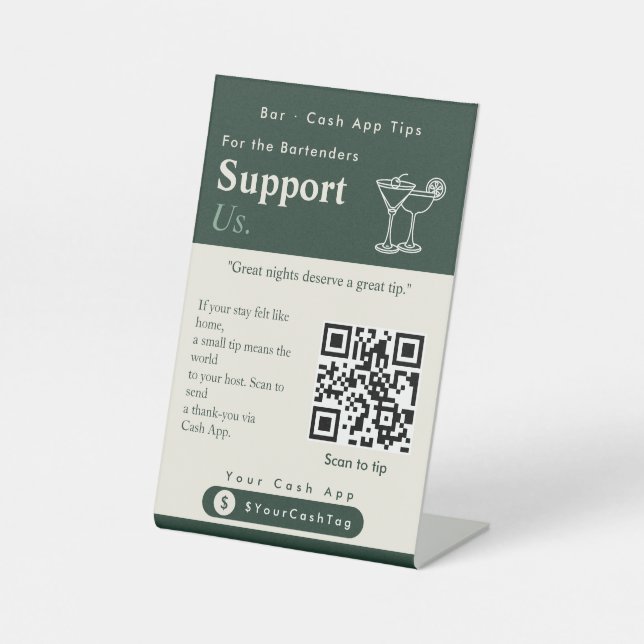Aesthetic Support Us QR Code Sign | Cash App Tips  (Front)